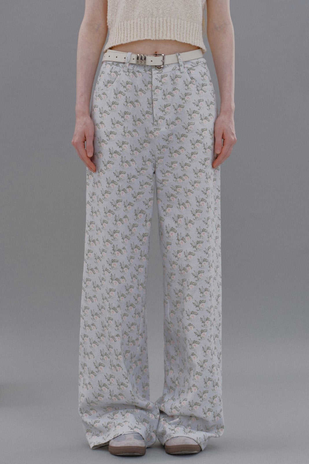 WhyBerry 24AW "Cream Rose" Aqua Blue Rose Floral Hose