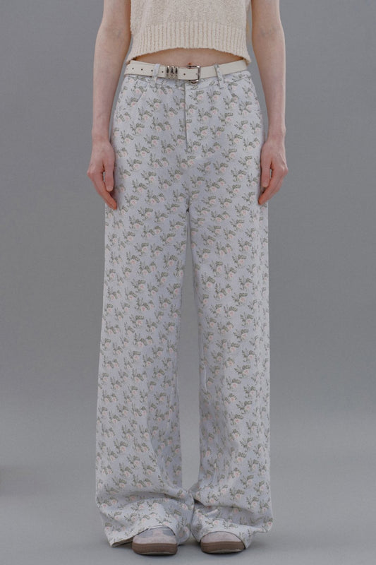 WhyBerry 24AW "Cream Rose" Aqua Blue Rose Floral Hose