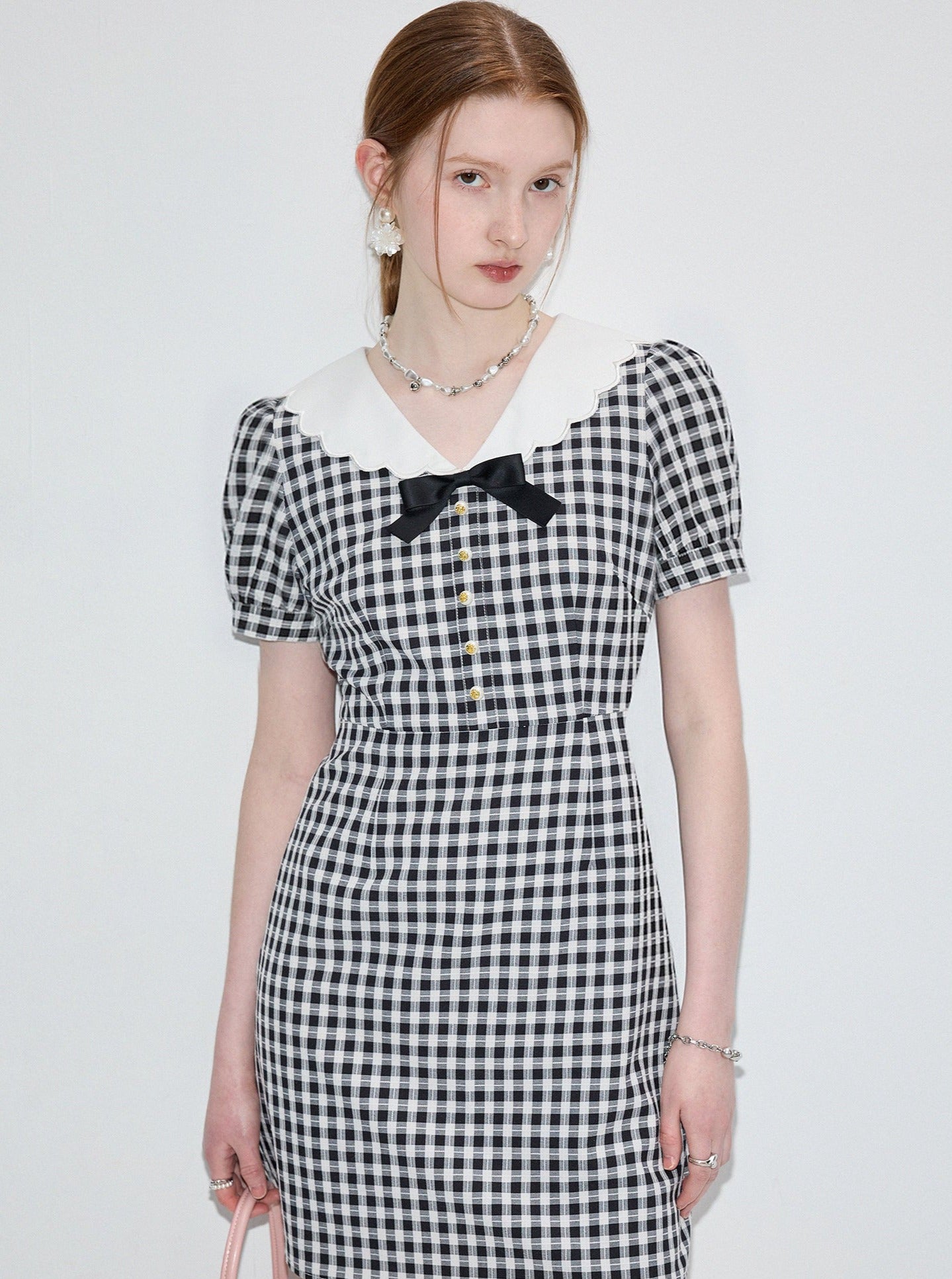 College Style Doll Neck Plaid Dress