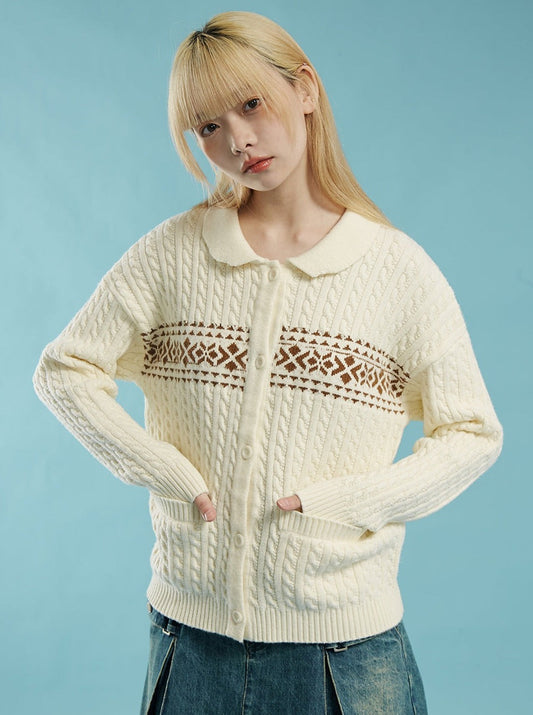 Fair Isle textured doll collar sweater