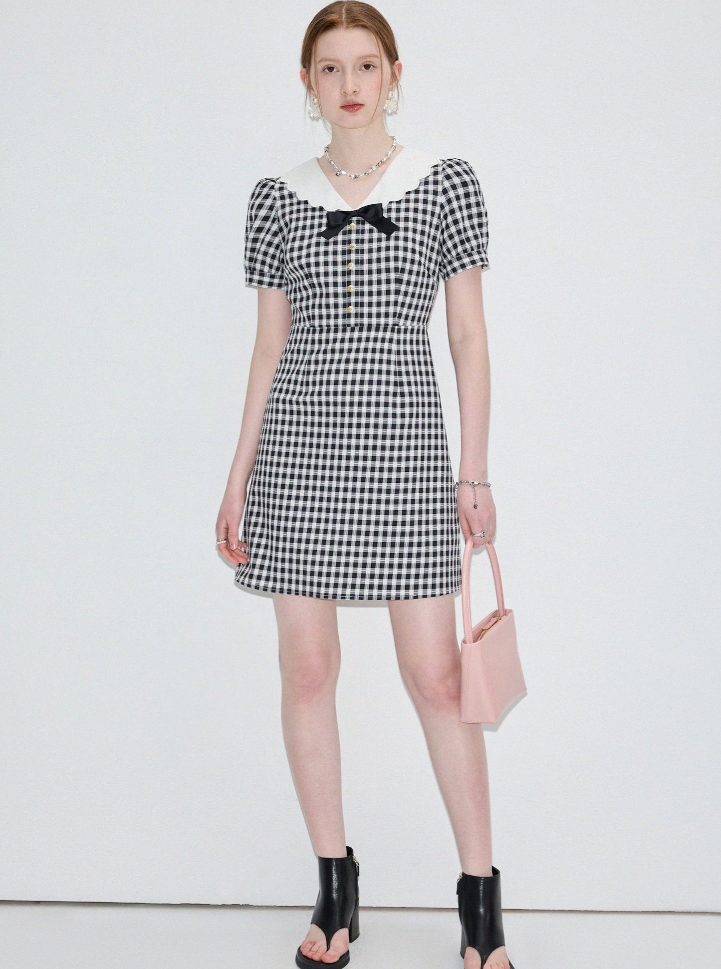 College Style Doll Neck Plaid Dress