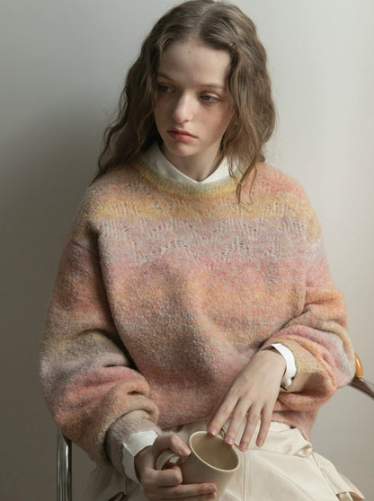 Gradient Knitted Hollow Sweater