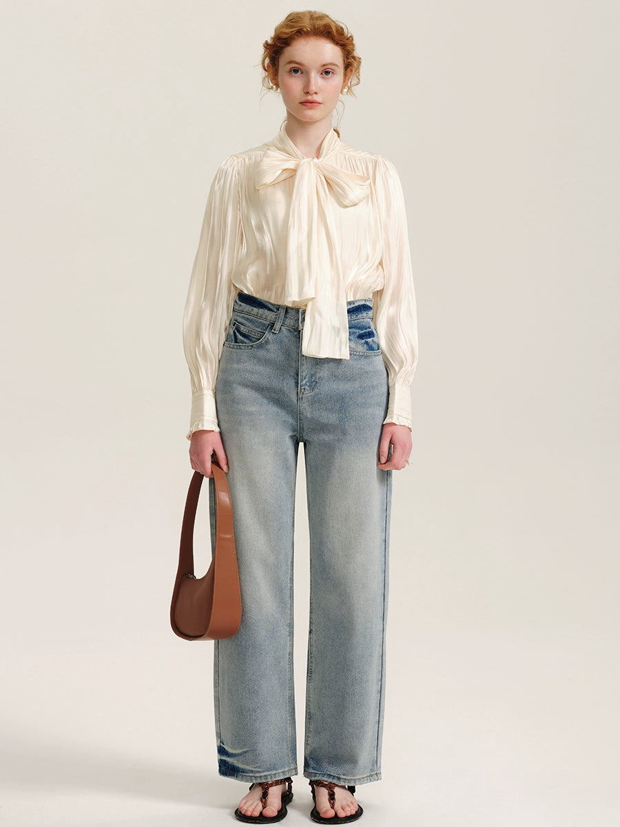 Washed White High-Waisted Pants