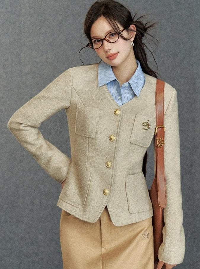 Original Retro Small V-Neck Tweed Jacket