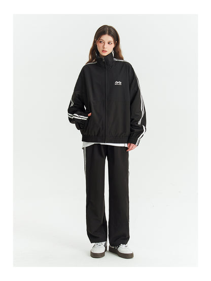 Stand up collar striped track jacket