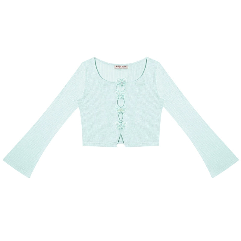 Kurzes Retro-Schmetterlings-Cardigan-Top