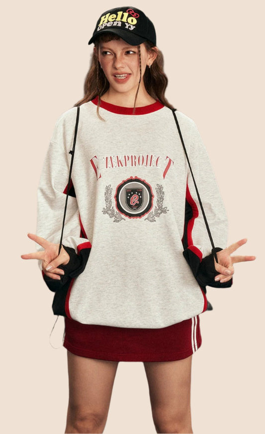 Contrast Stitching Crew Neck Sweatshirt