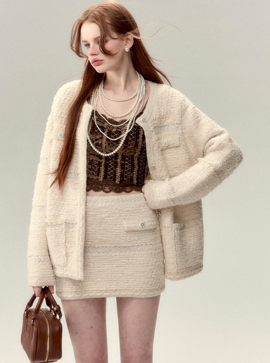 Wool Fragrance Jacket Skirt Two Piece Set