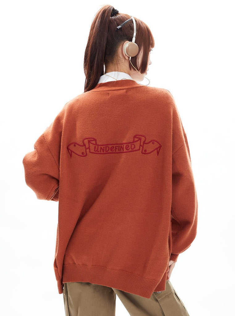 Dog Embroidery Long and Short V-Neck Woolen Cardigan Coat