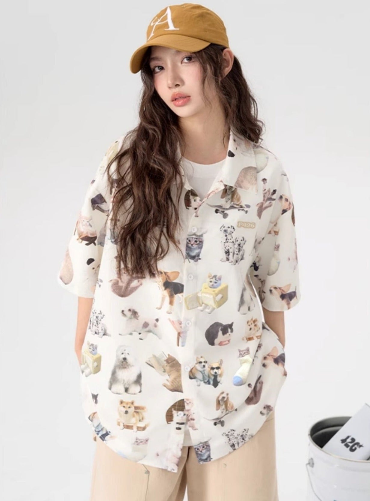 Fun Spoof Cat and Dog Print Shirt