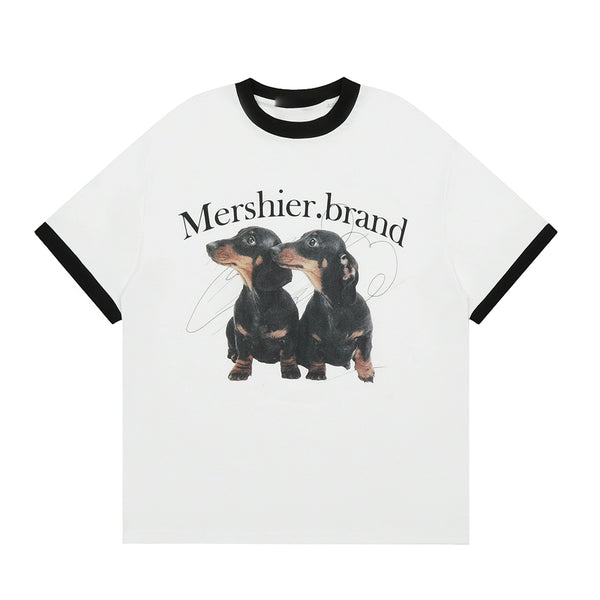 Puppy Shoulder Round Neck Short Sleeve T-Shirt