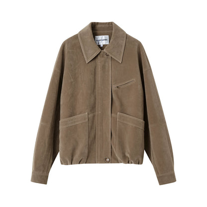 Lapel Suede Silhouette Jacket