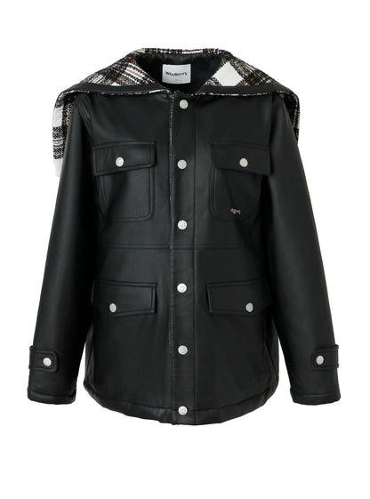 Mid-length lapel leather jacket