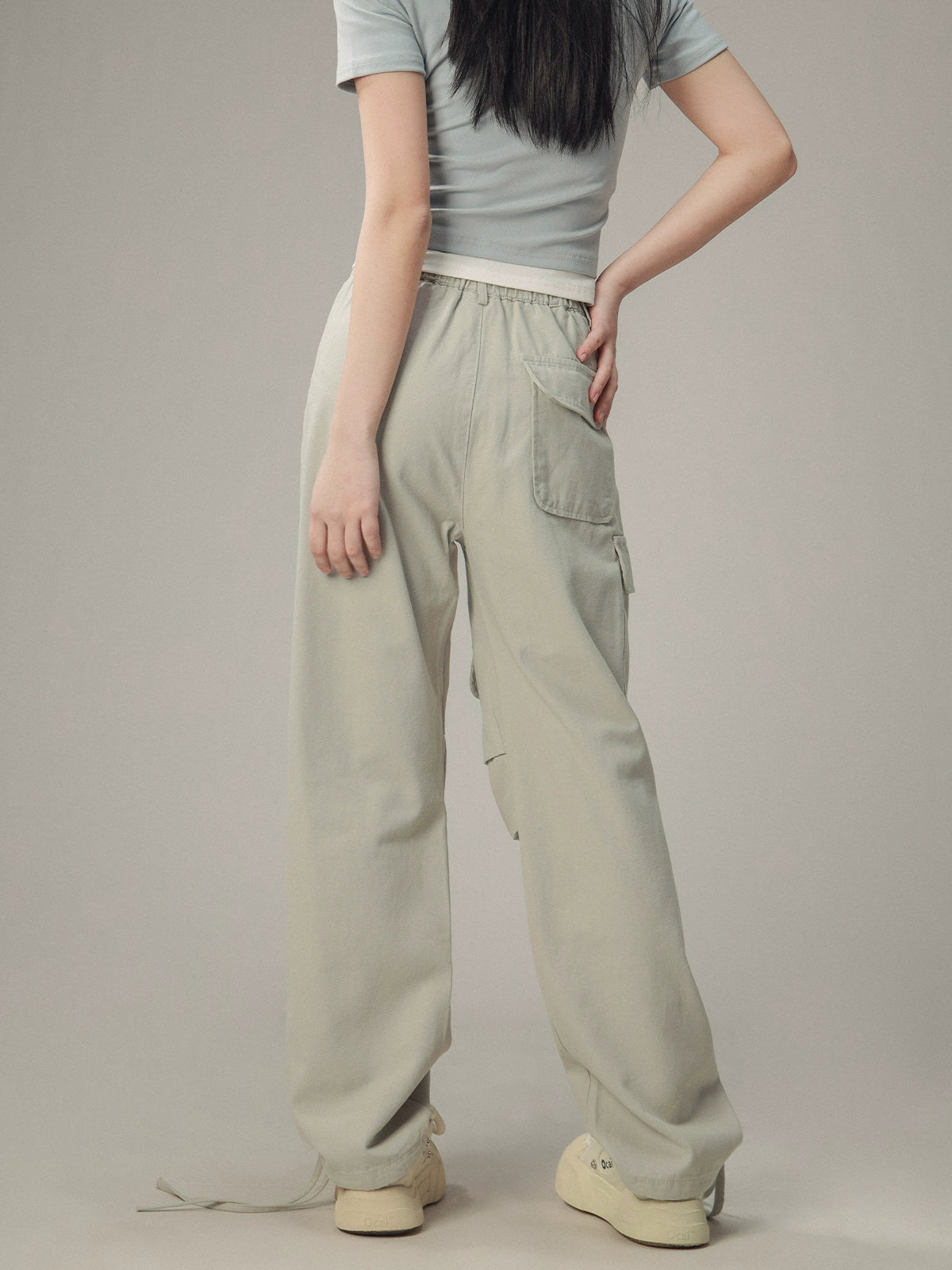 Vintage Pleated Lace-Up Cargo Pants