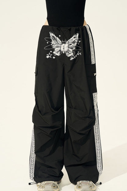 Butterfly Lace Casual Cargo Pants