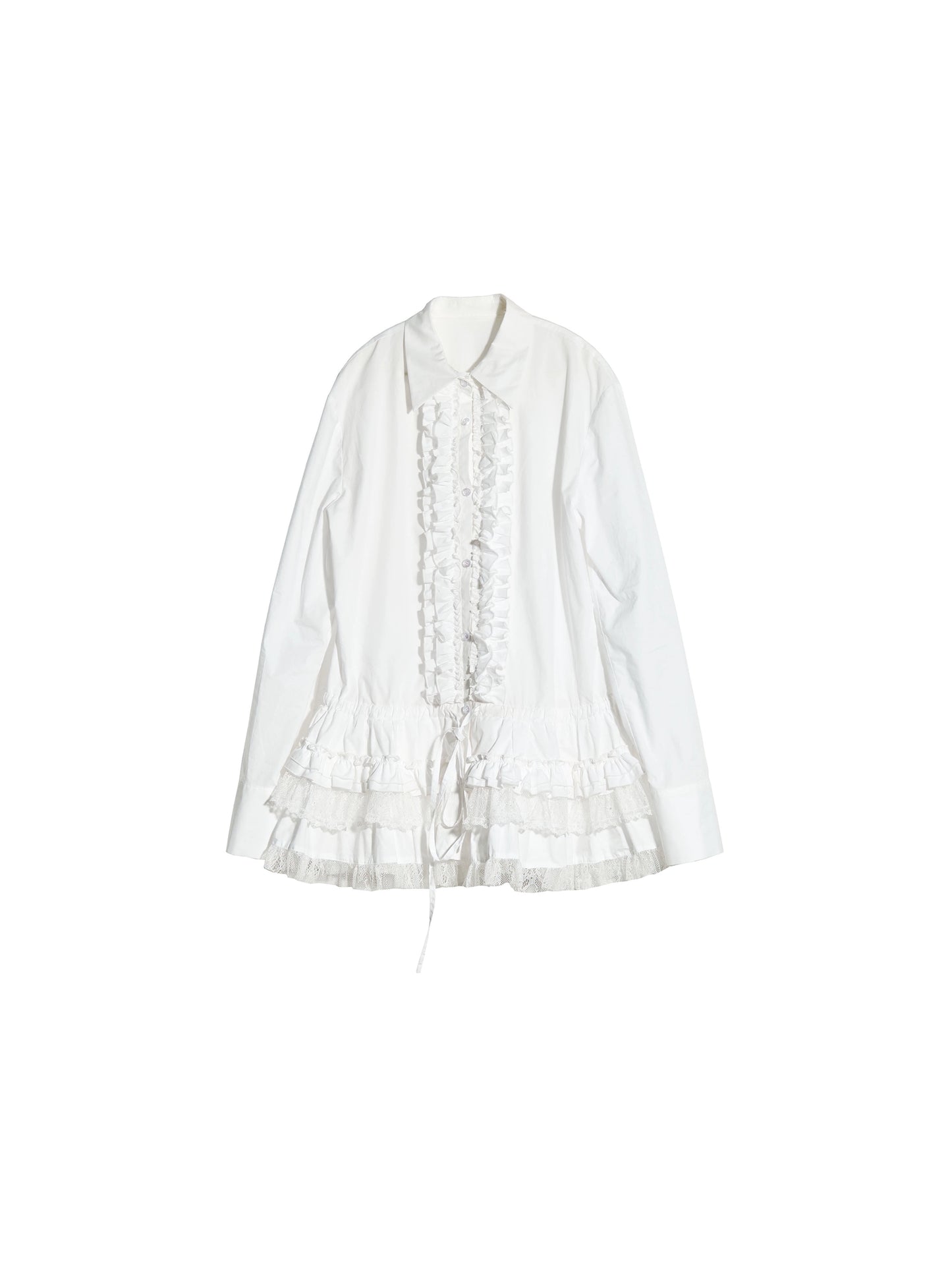 White Lace Tie-Waist Long Shirt