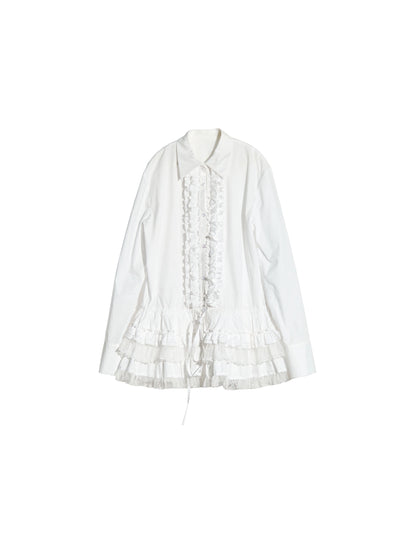 White Lace Tie-Waist Long Shirt