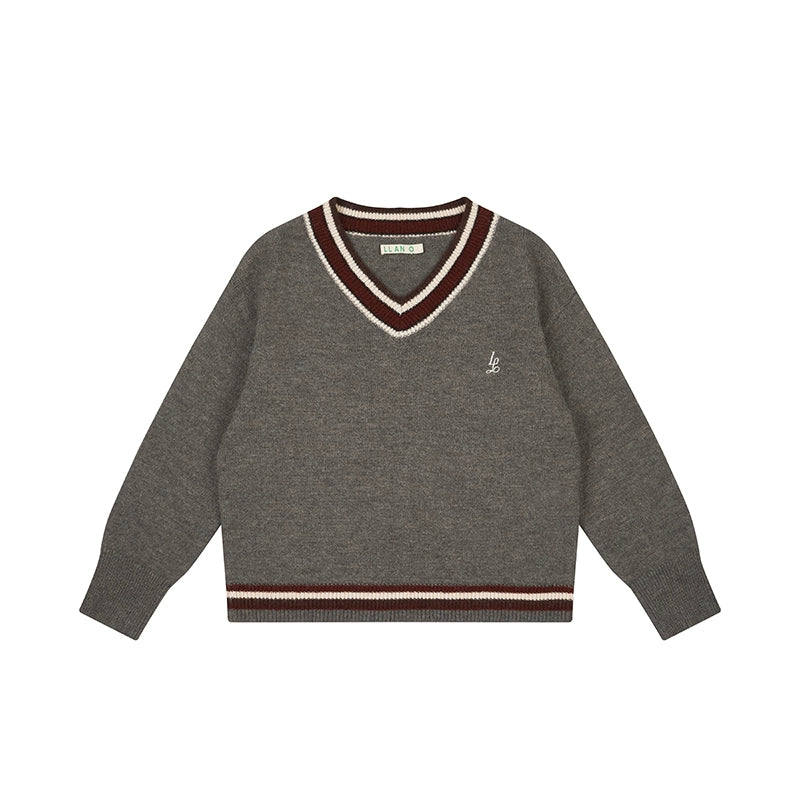 Sweater V-Neck College Vintage Top