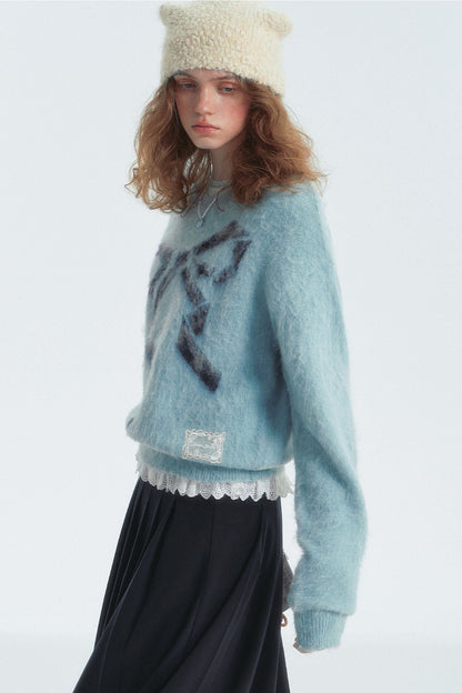 Leopard-Print Bow Crewneck Jumper