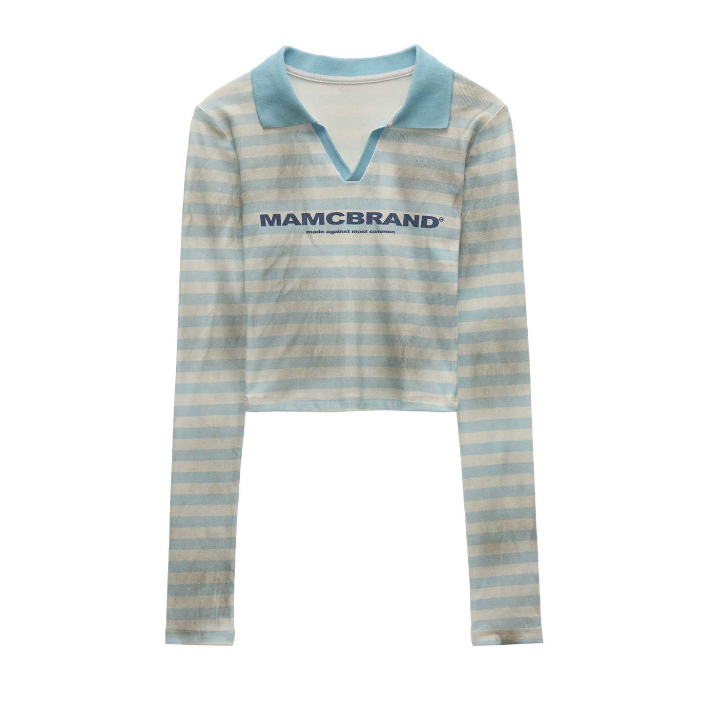 Distressed Striped Long Sleeve Polo Collar T-Shirt