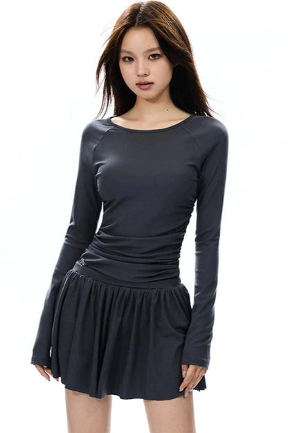 Retro Slim Shirred Knit Dress