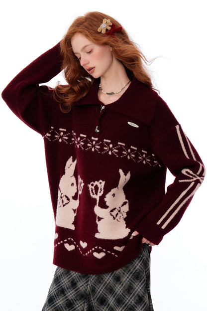 Retro Polo Collar Fair Isle Sweater