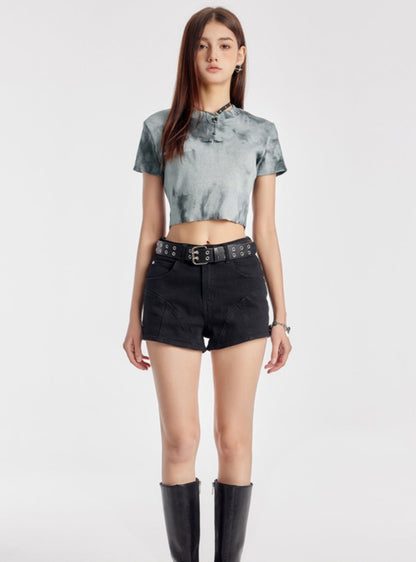 Versatile Dark Tie-Dye Crop Top