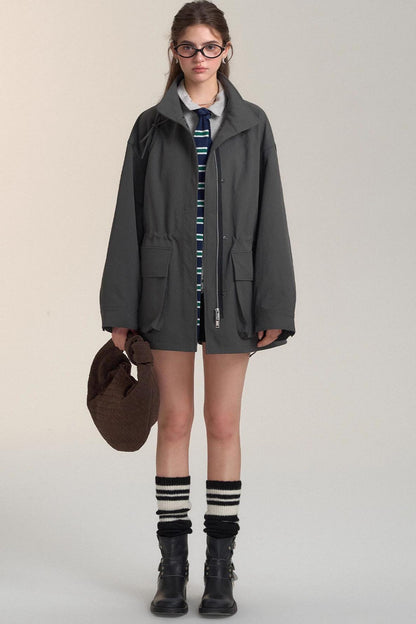 Drawstring Bow Cargo Coat