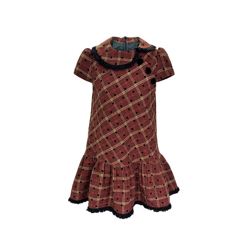 Christmas Doll Collar Tweed Dress Set-Up