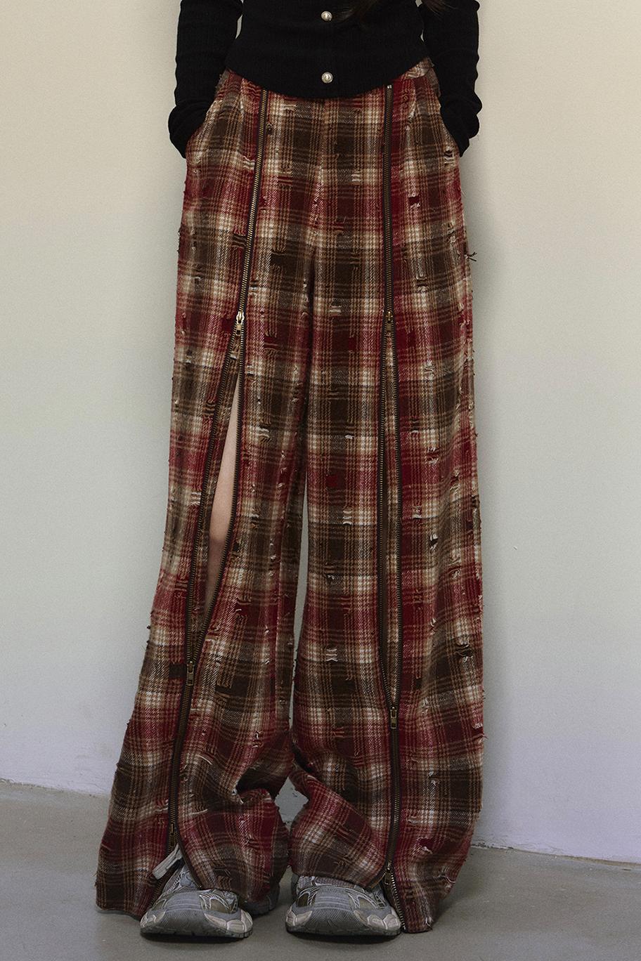 Art Academy Plaid Wide-Leg Pants