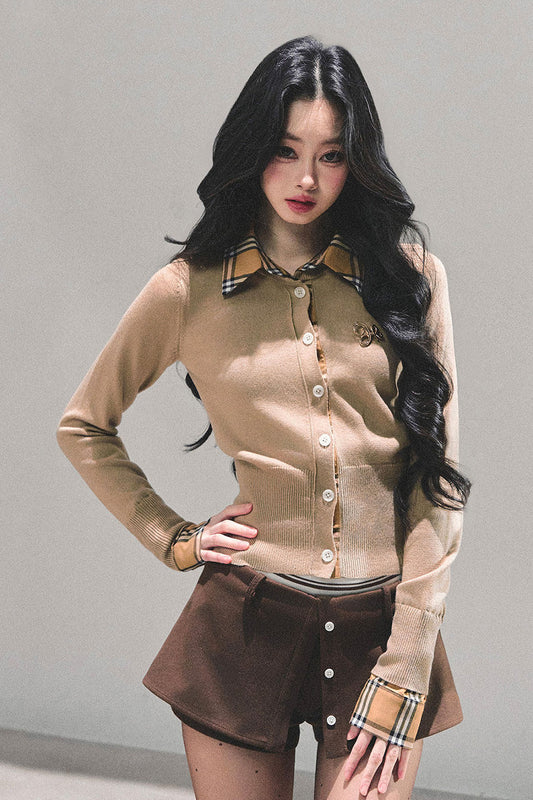 Fake Two Korean Long-Sleeve Knit Top