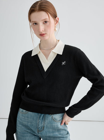 Polo collar pattern wool knitwear tops