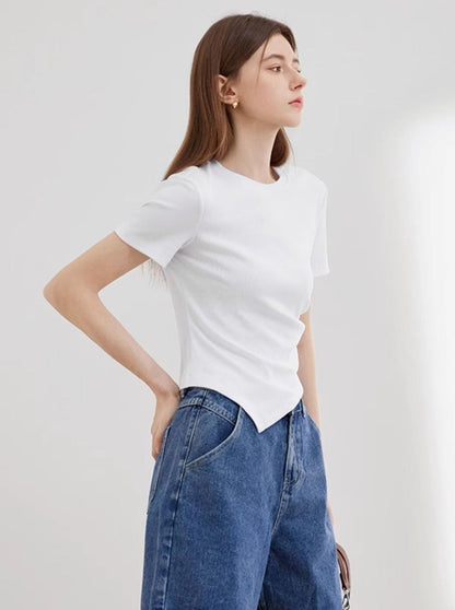 Waist Round Neck Short Sleeve T-Shirt