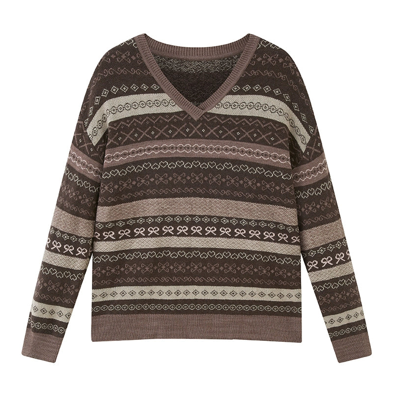Fair Isle Jacquard V-Neck Sweater