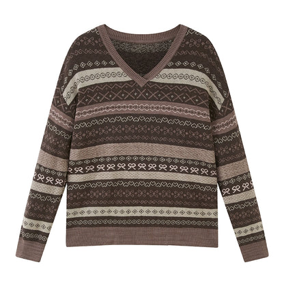 Fair Isle Jacquard V-Neck Sweater