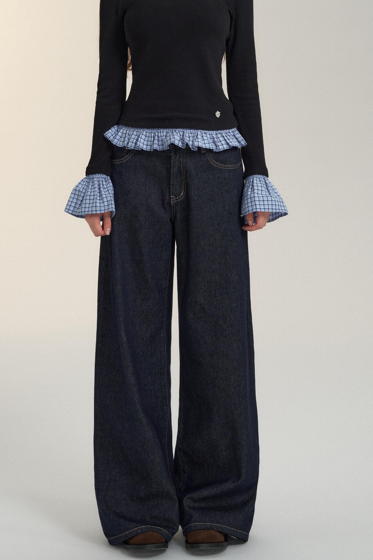 Pressed Pleat Dark Jeans