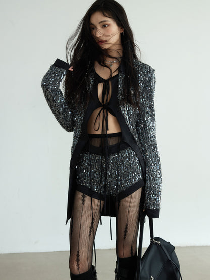 Dark Slim Sequin Jacket Set-Up