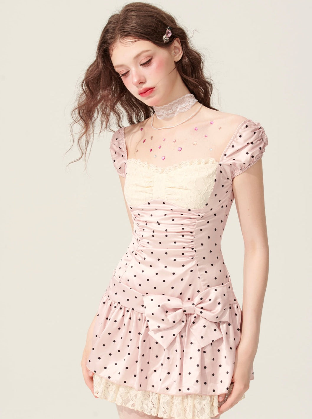 Weniger auch Auge Pulver Nebel Prise weiß rosa Kleid Frauen Sommer Taille a-line dünne Polka Dot Französisch süßen Rock