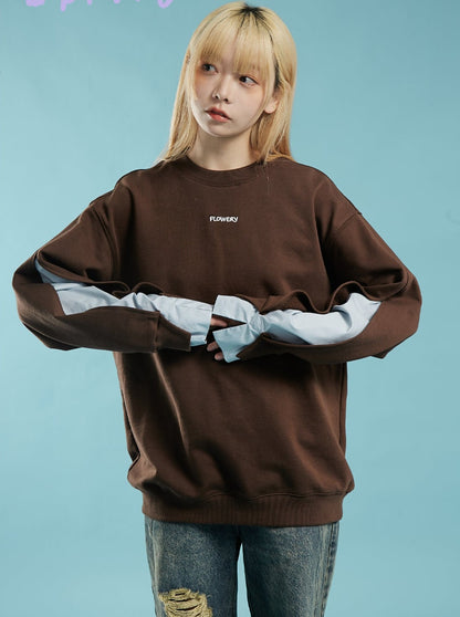 Fake Two Piece Embroidered Pullover Sweatshirt