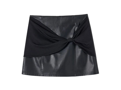 Bow top black skirt two-piece set