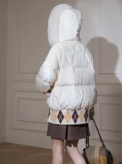 Checkered velvet duck down jacket