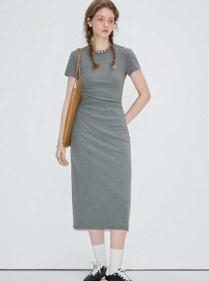 Cinched Waist Slim Round Neck Dress