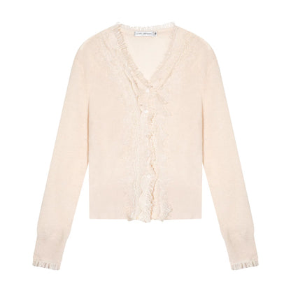 Wool Lace V-Neck Knit Top