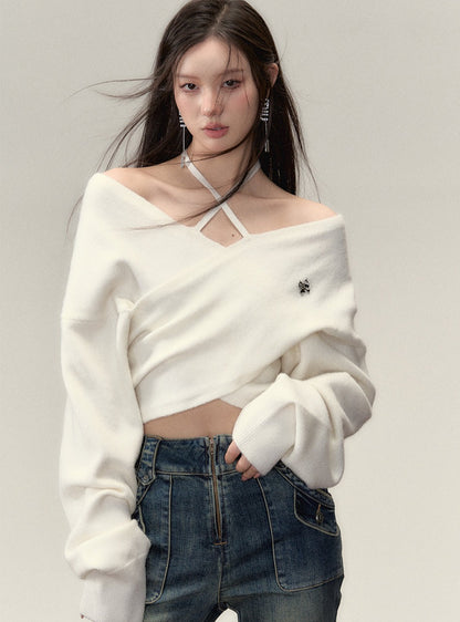 straight shoulder knit sweater wool top