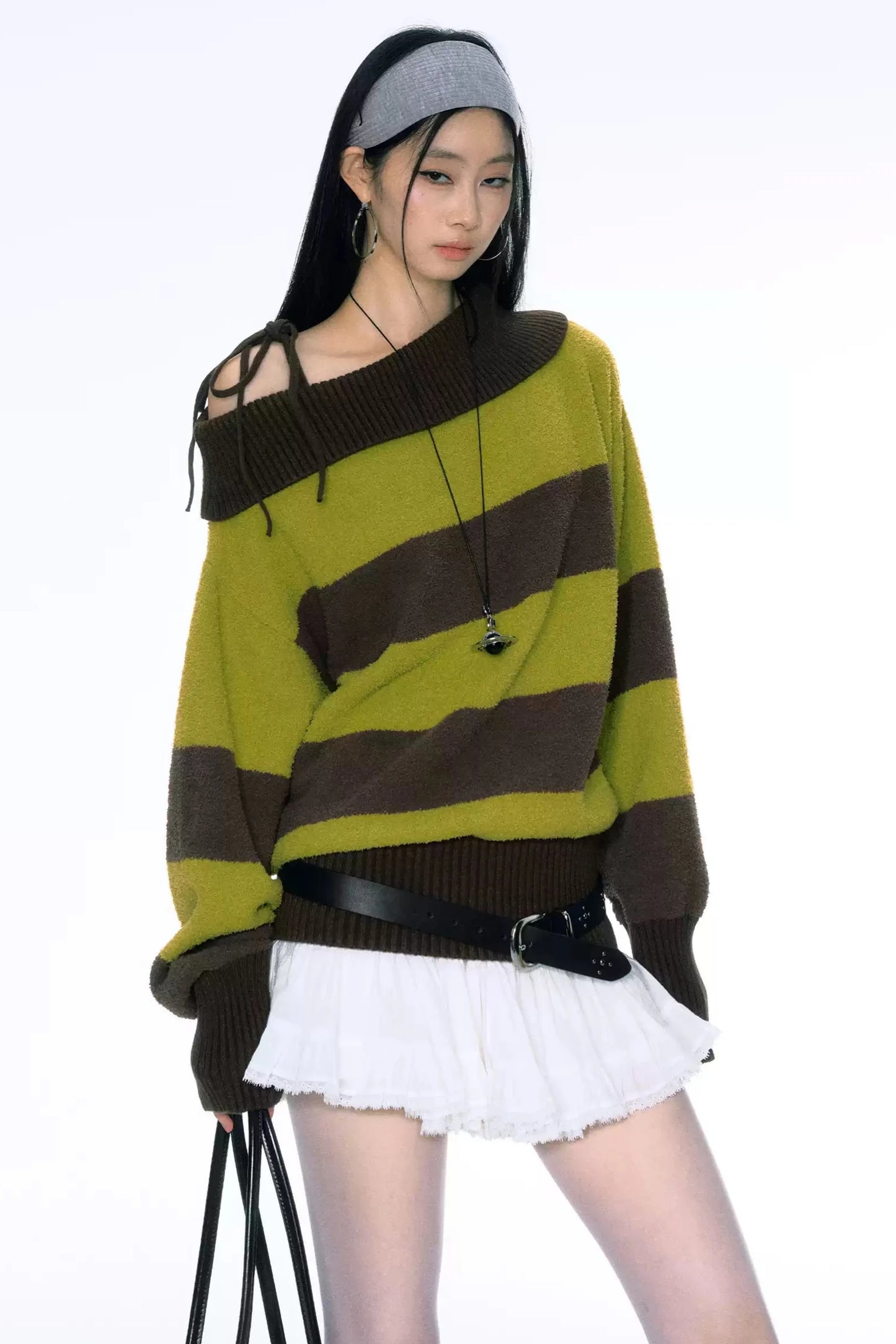 [Curriges September 26th New Arrival] Autumn and Winter New Loose Thin Striped Coral Velvet Contrast Sweater