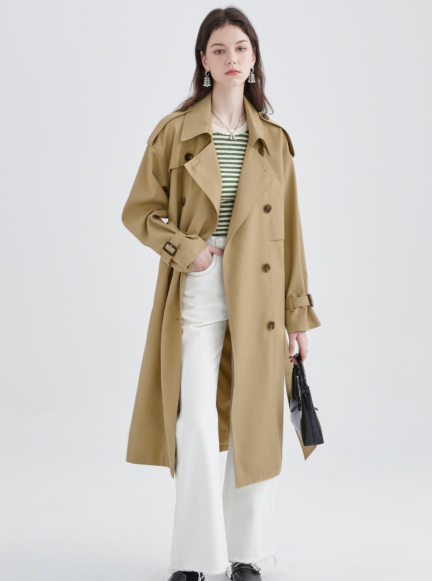 Mid-Length Lace-Up Trench Coat