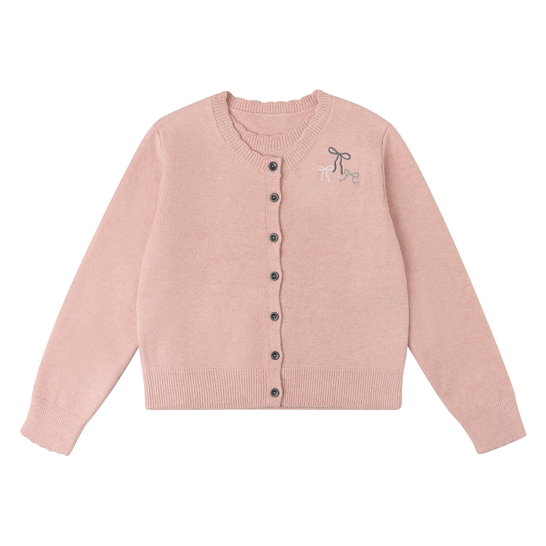 Fake Two-Piece Bow Knit Cropped Cardigan Jacket
