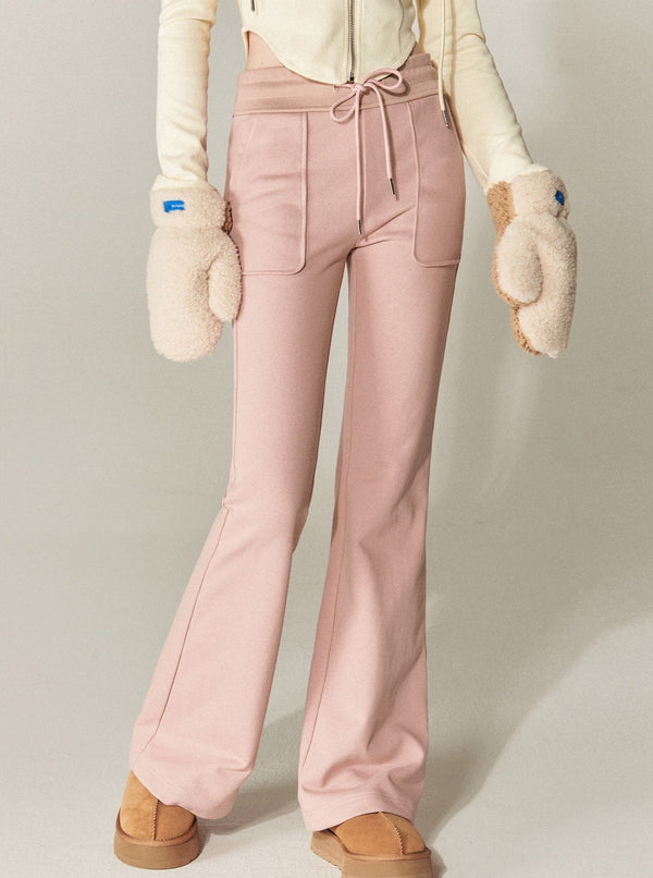 high waist drawstring stretch mopping flared pants