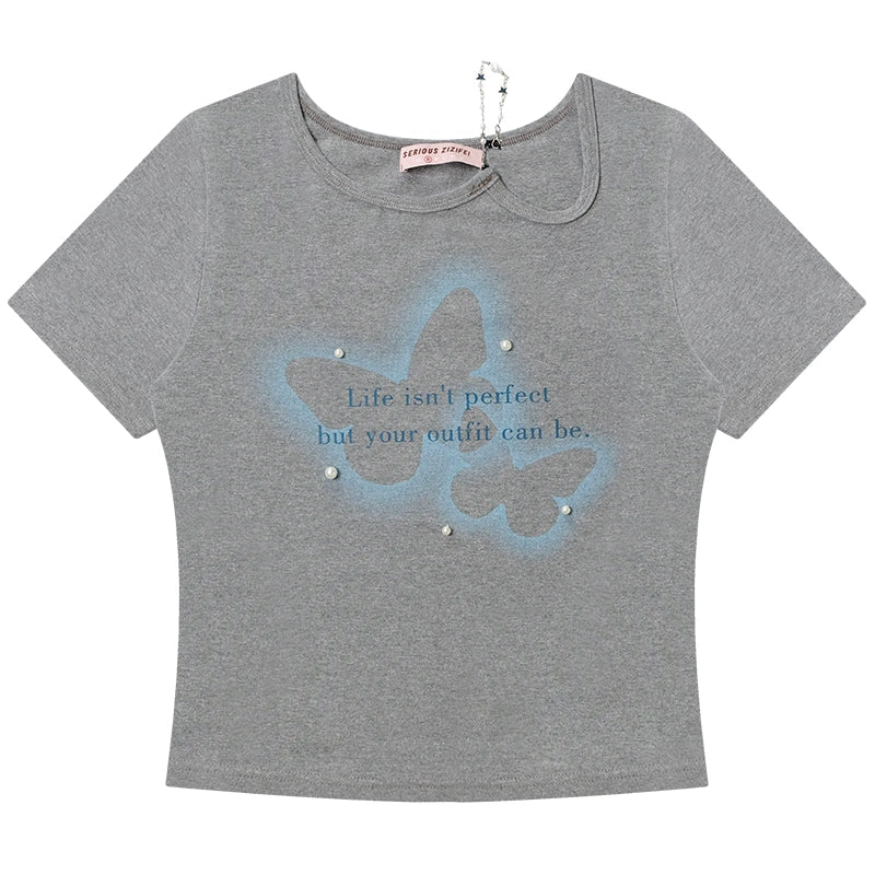 Ketten-T-Shirt mit Schmetterlingsdruck