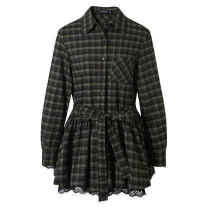 Retro Plaid Long-Sleeved Ballet Dress